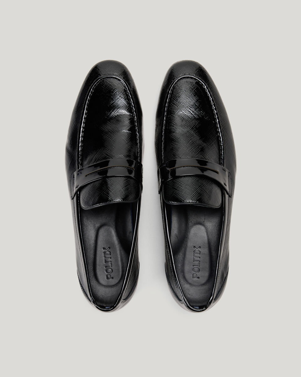 Patent Saffiano Texture Loafers, Black, hi-res